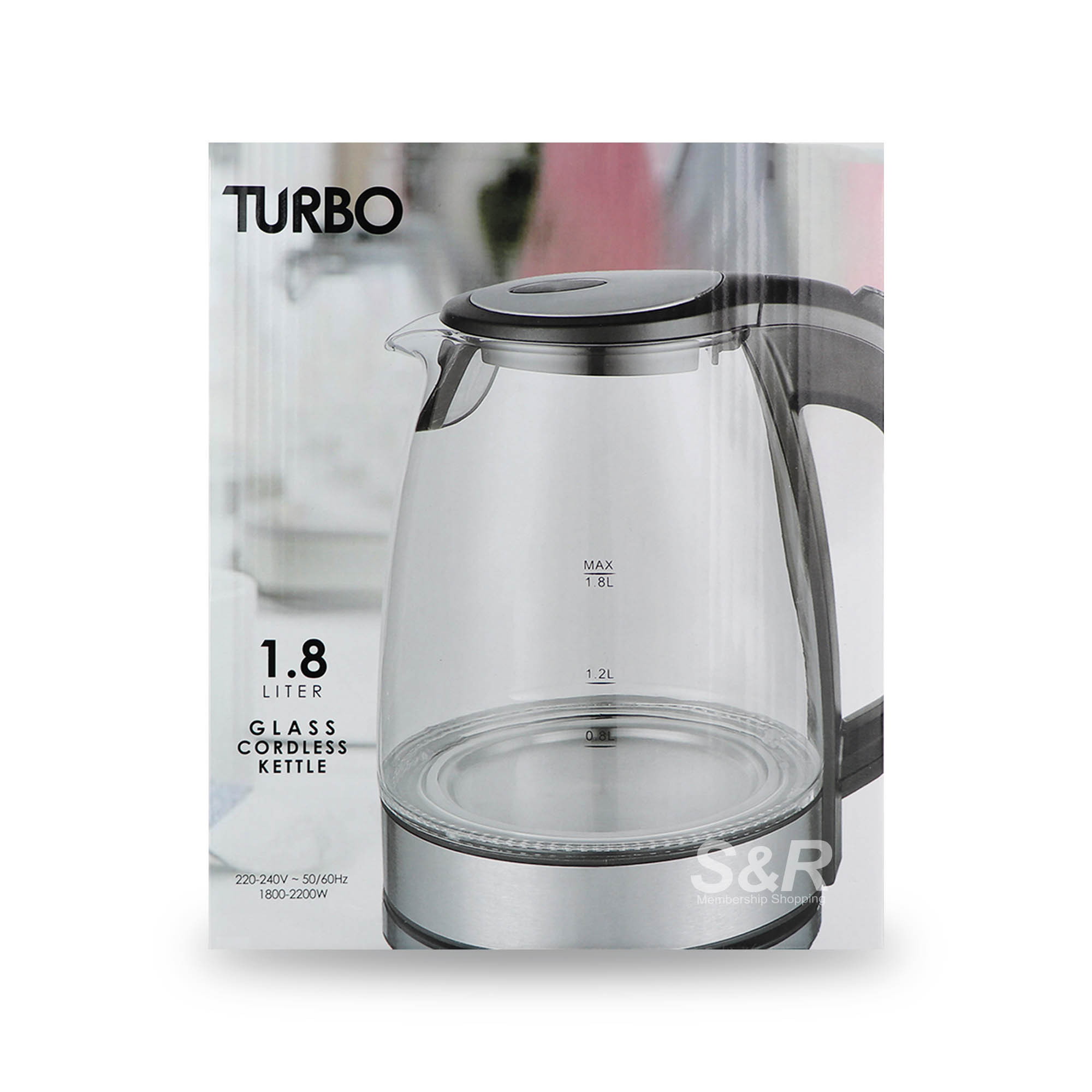 Turbo 1.8L Glass Cordless Kettle 1pc